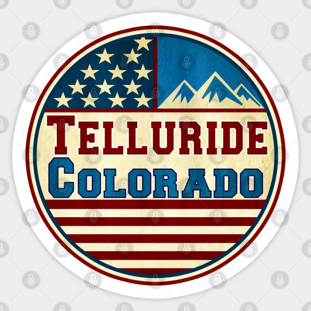 Telluride Colorado Skiing Mountains Stars And Stripes Ski Sticker by TravelTime